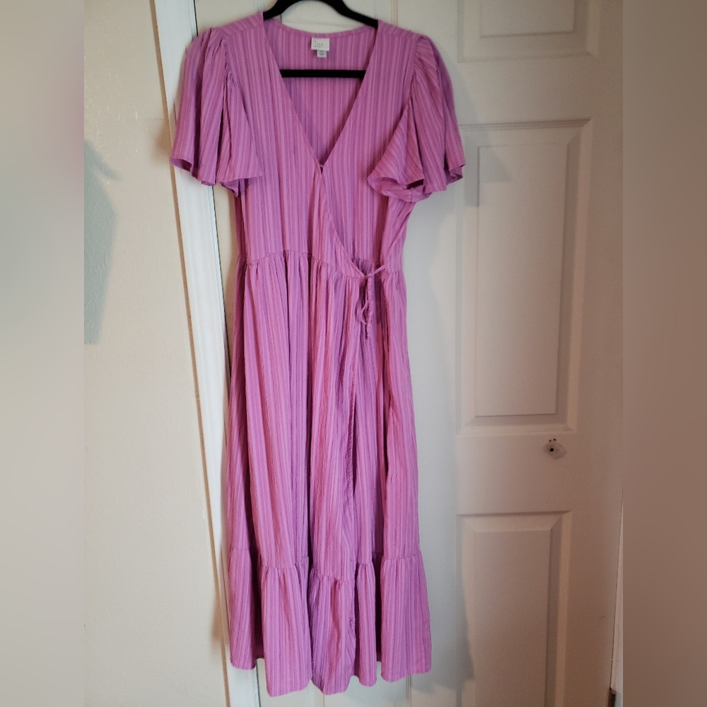A New Day dress, Tie to adjust, Purple-Pink, V-Neck Maxi, XL, Pockets!